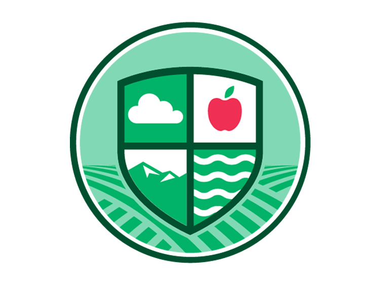 Environmental Health Division icon depicting clouds, mountains, and water in a shield