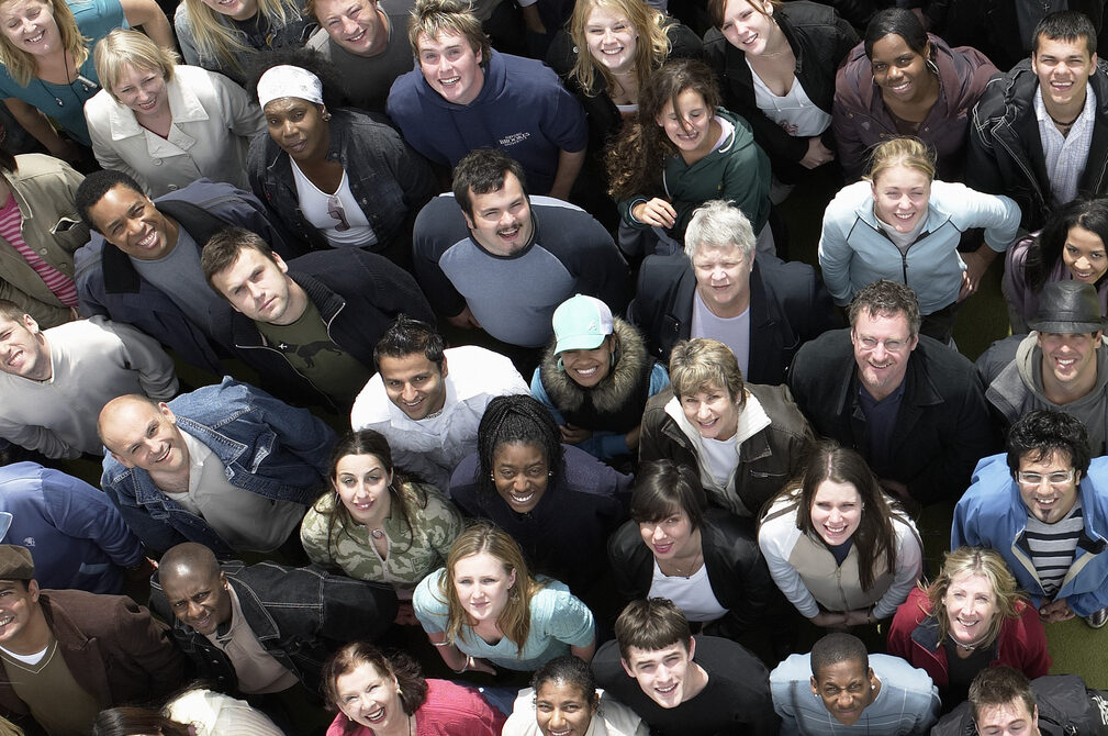 Photo of a large group of people from above