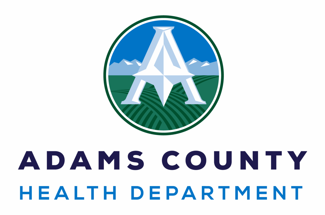 Adams County Health Department logo with mountains and fields in circle