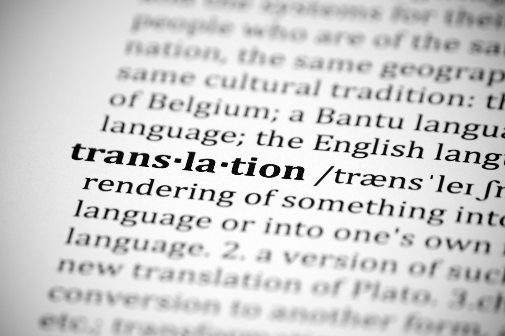 Dictionary page showing the word "translation" with definition and pronunciation.