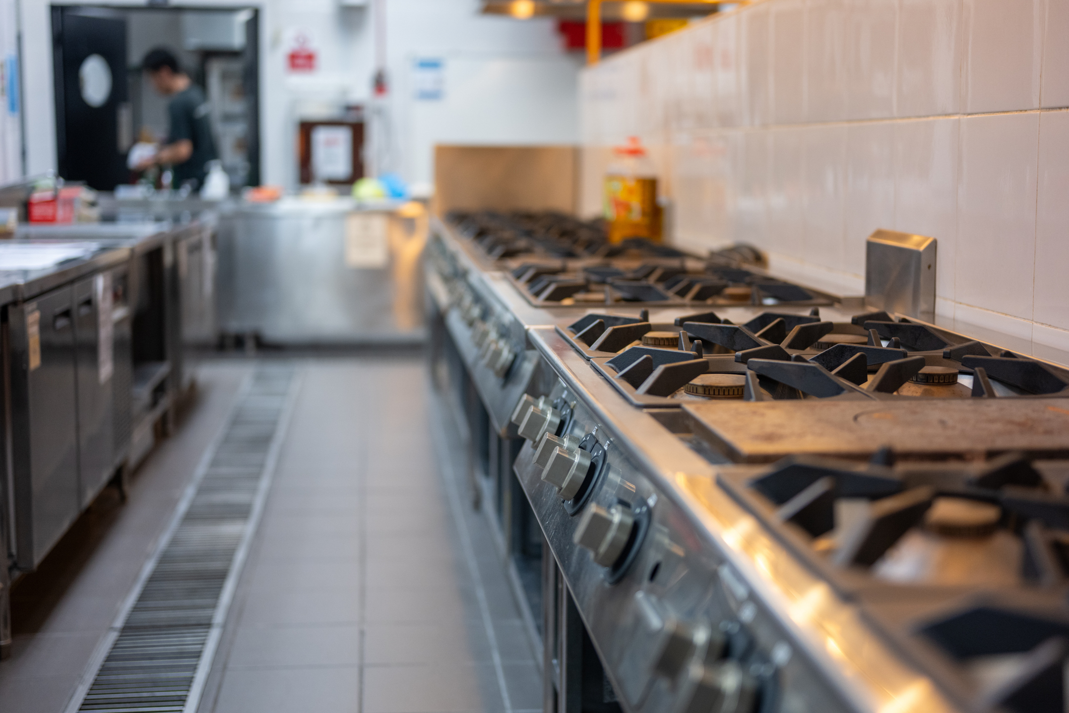 Photo showing stoves in a commercial kitchen