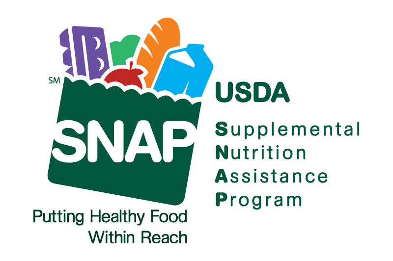 SNAP logo with groceries, "USDA Supplemental Nutrition Assistance Program," and "Putting Healthy Food Within Reach" text
